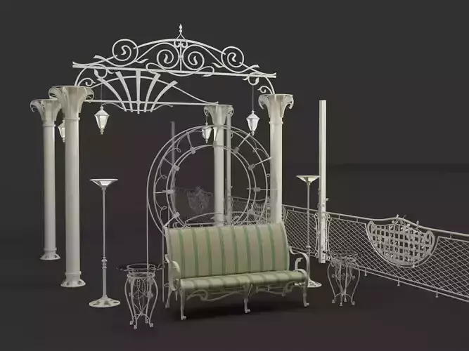 Collection of Wrought Decorative Elements and Garden Furniture