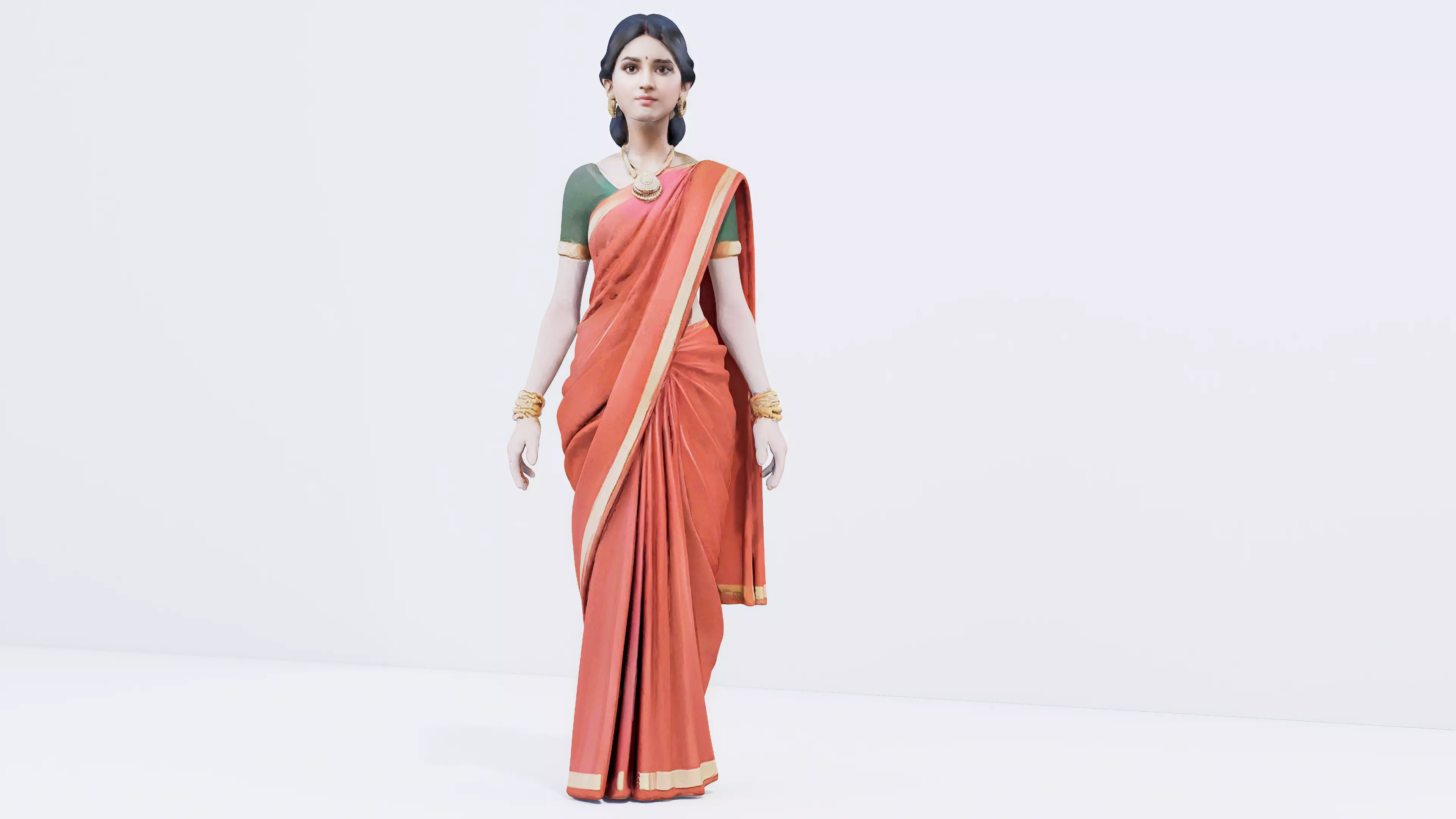 Indian Woman Saree 3D Model Rigged Animation Ready FBX OBJ GLB Low-poly 3D model