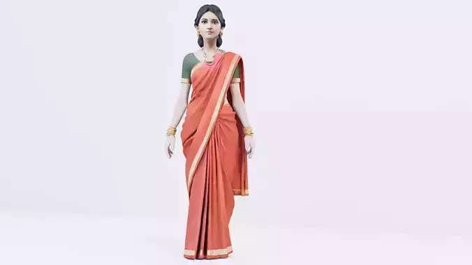 Indian Woman Saree 3D Model Rigged Animation Ready FBX OBJ GLB
