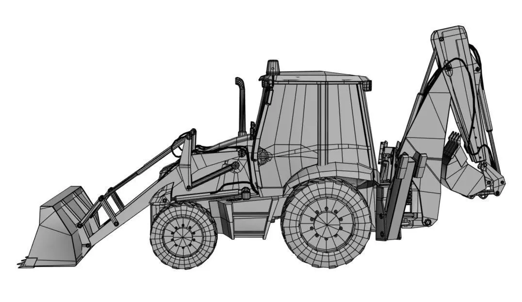 Backhoe Loader Construction Vehicle 3D model Low-poly 3D model_6