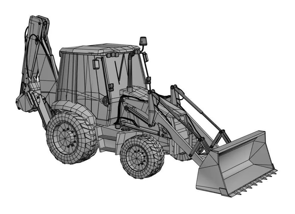 Backhoe Loader Construction Vehicle 3D model Low-poly 3D model_7