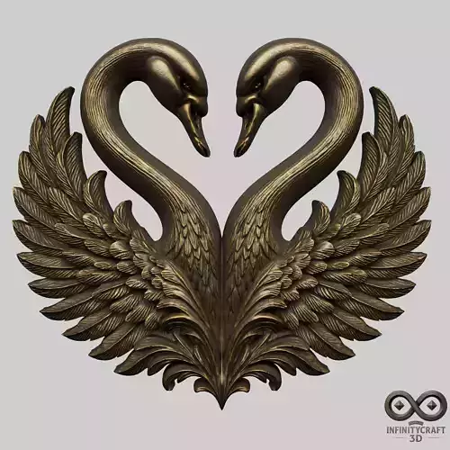 Romantic Swan Heart  3D Wall Art Relief for CNC or 3D Printing