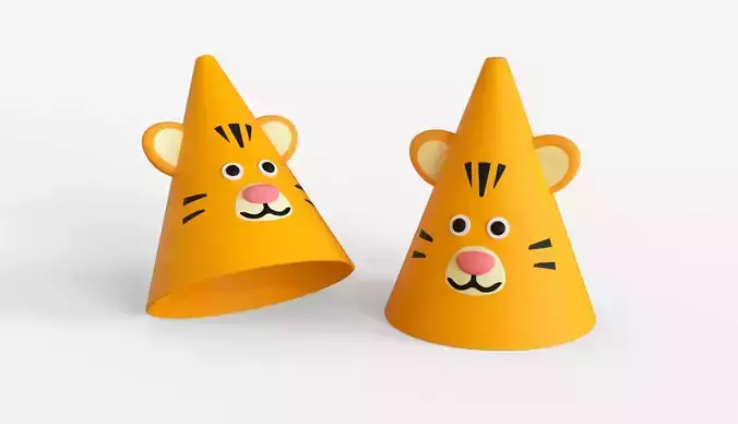 Funny Tiger Birthday Hat Low-poly 3D model