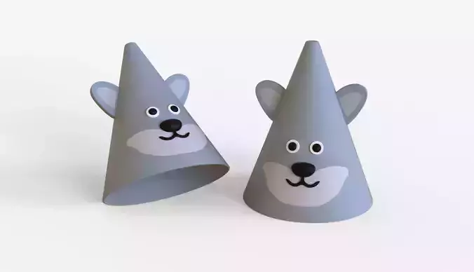 Funny Wolf Birthday Hat Low-poly 3D model