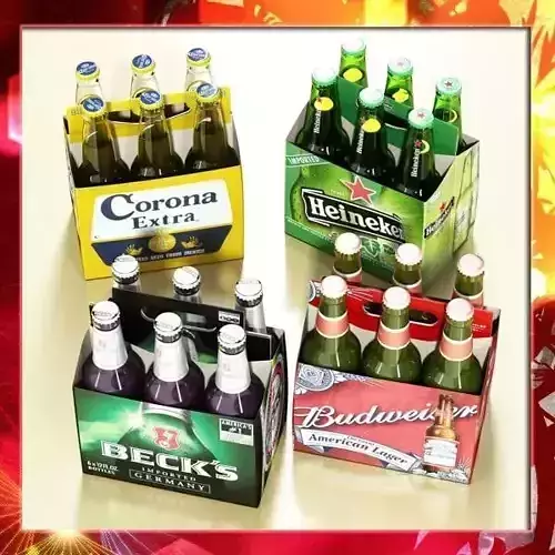 Beer Bottle 6 Packs Coasters Opener Set 3D model