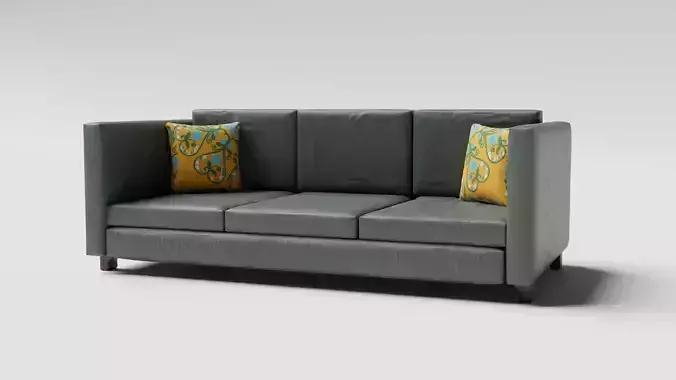 3 Seater Fabric Sofa 3D Model Low Poly