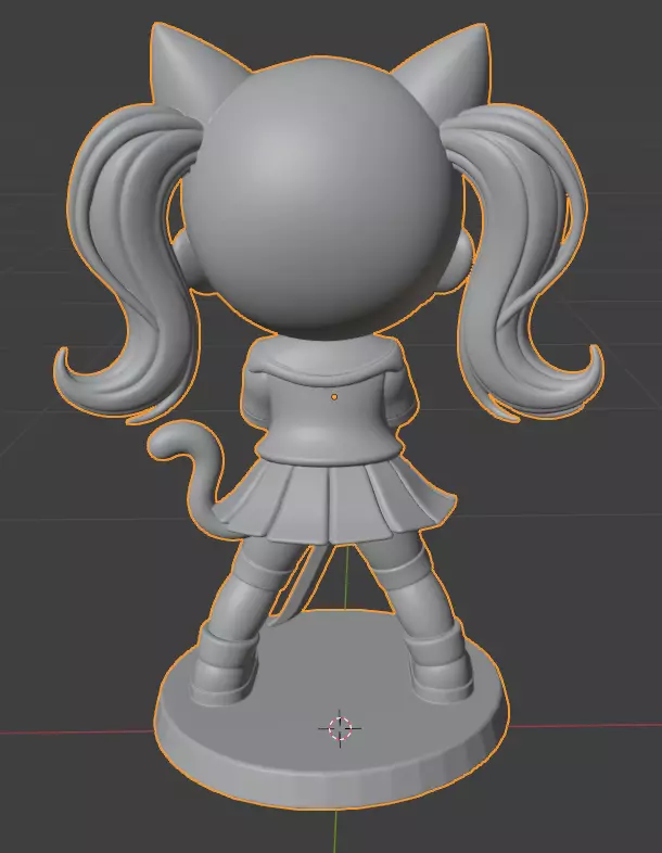 3D Figurine - Chibi Style Cat Girl with Katana - Printable Model 3D print model_3