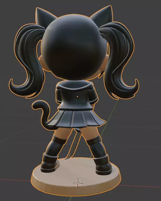 3D Figurine - Chibi Style Cat Girl with Katana - Printable Model 3D print model_1