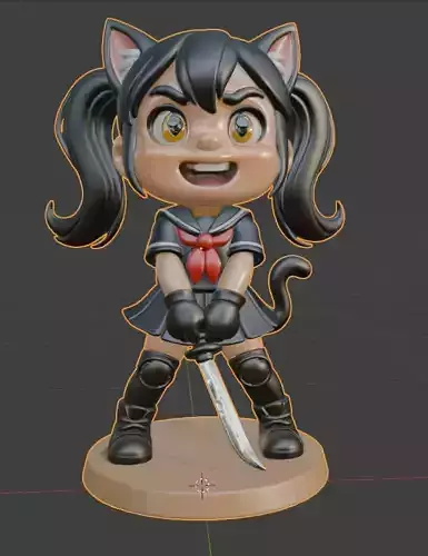 3D Figurine - Chibi Style Cat Girl with Katana - Printable Model