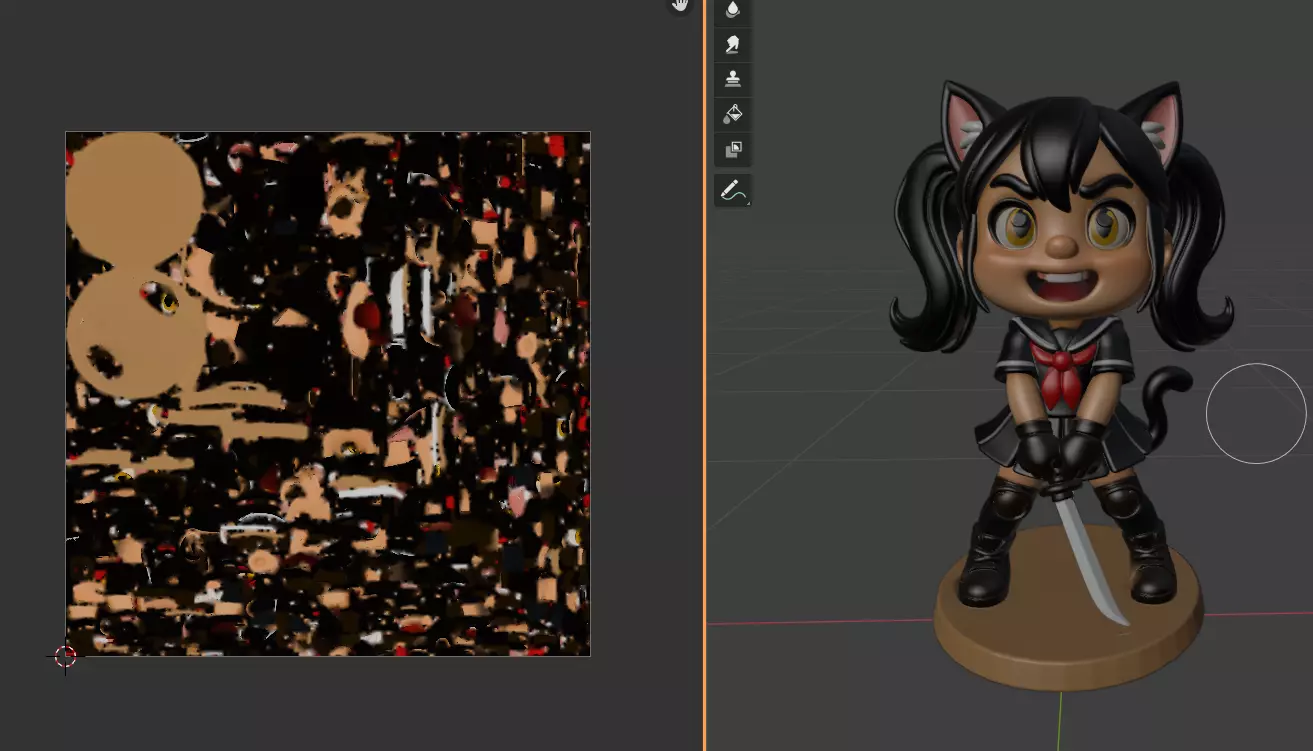 3D Figurine - Chibi Style Cat Girl with Katana - Printable Model 3D print model_4