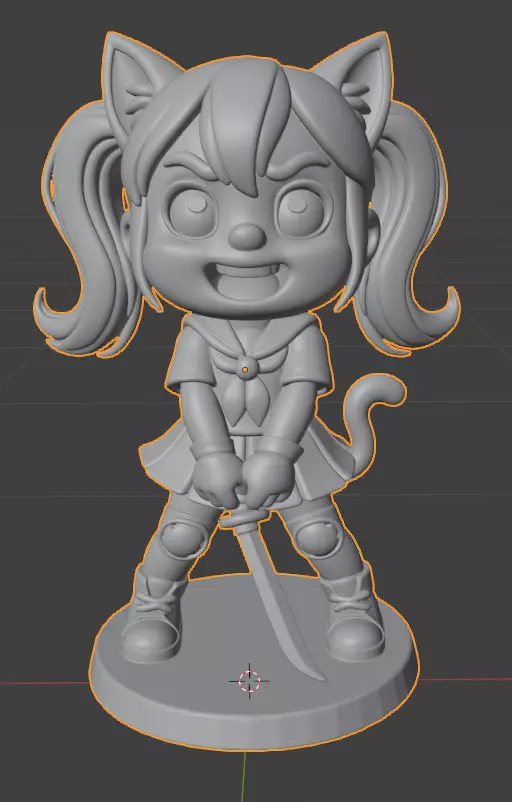 3D Figurine - Chibi Style Cat Girl with Katana - Printable Model 3D print model_2