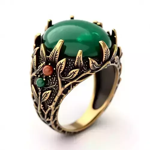 Jade Garden Ring 3D Model - Botanical Gold Jewelry Low-poly 3D model