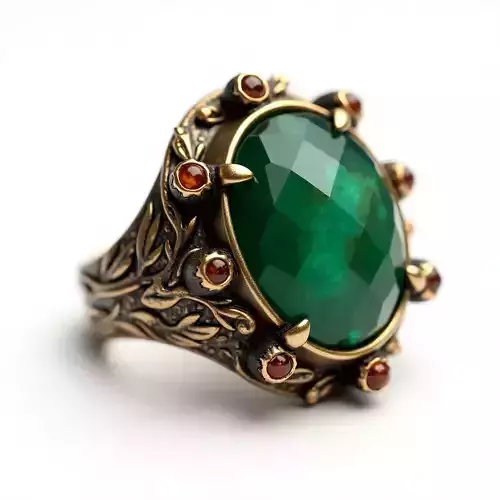 Victorian Emerald Ring 3D Model - Antique Gold Jewelry Low-poly 3D model