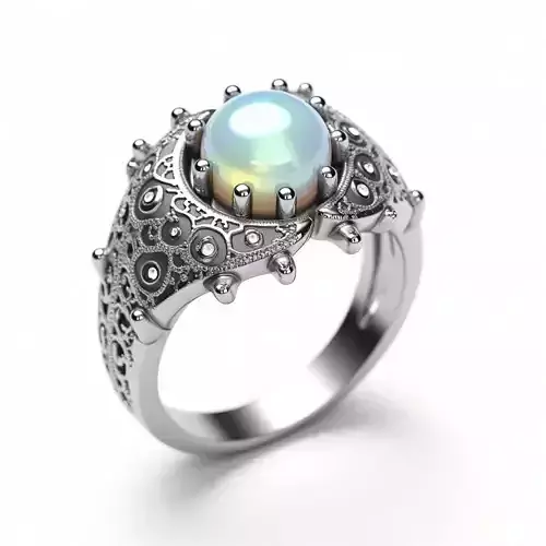 Ornate Filigree Pearl Ring - High Detail 3D Model Low-poly 3D model