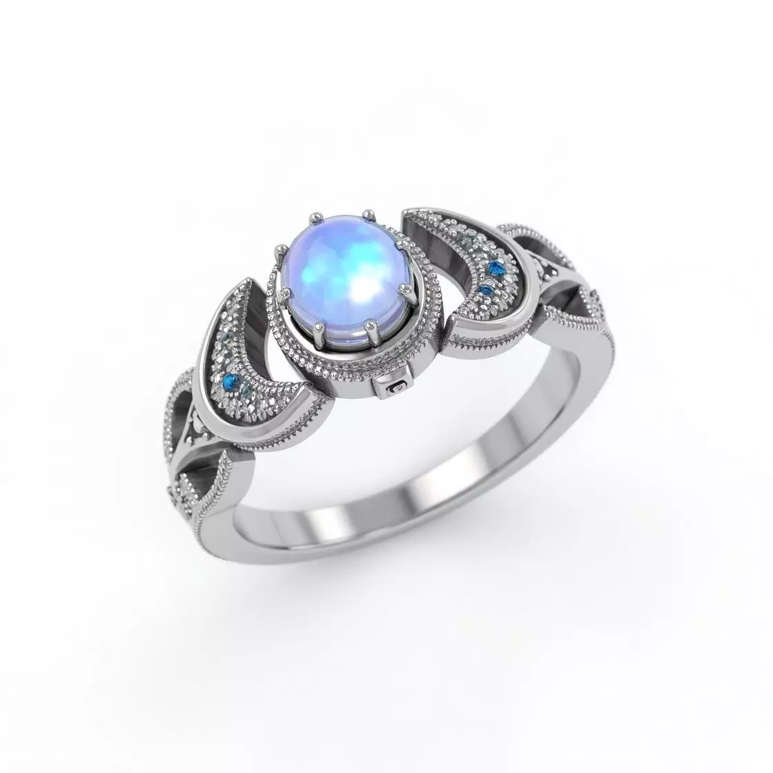 Celestial Moonstone Ring with Crescent Details - 3D Model Low-poly 3D model