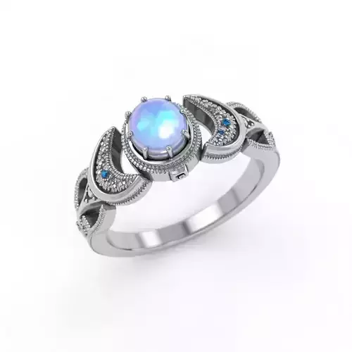 Celestial Moonstone Ring with Crescent Details - 3D Model Low-poly 3D model