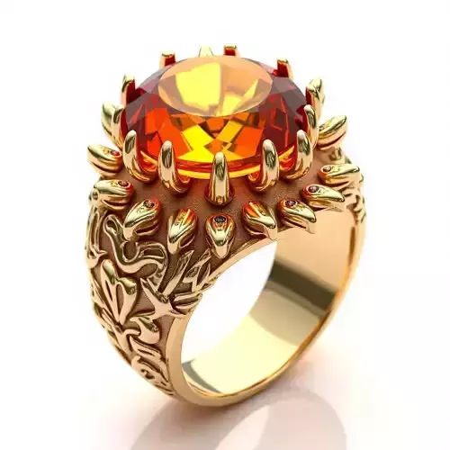 Sunburst Citrine Dragon Claw Ring - Ornate 3D Jewelry Model Low-poly 3D model