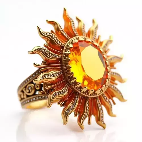 Solar Flame Ring with Citrine Center - Luxury 3D Model Low-poly 3D model