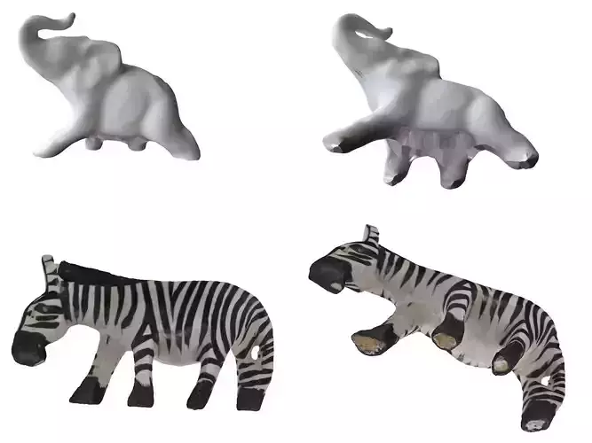 Models of 2 animals - elephant and zebra
