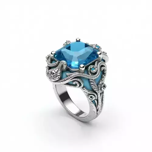 Octopus Tentacle Ring with Blue Topaz - Marine Fantasy 3D Model Low-poly 3D model