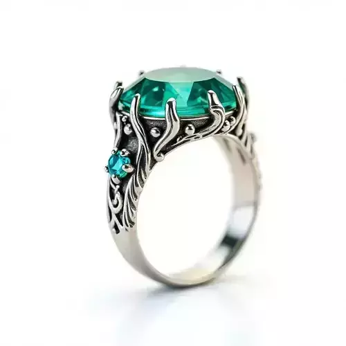 Gothic Emerald Ring with Branch Design - Detailed 3D Model Low-poly 3D model