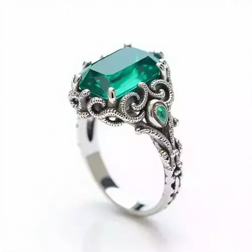 Octopus Tentacle Emerald Ring - Steampunk Victorian 3D Model Low-poly 3D model