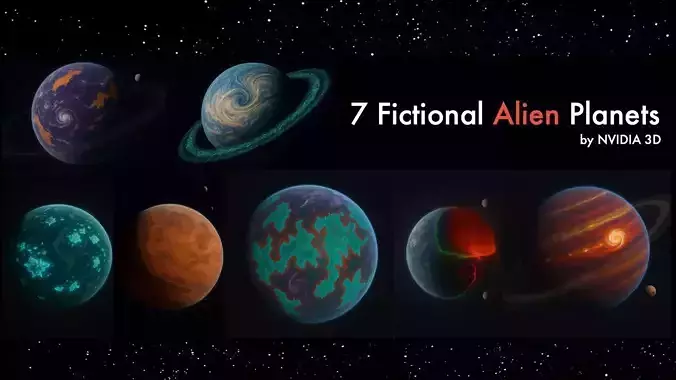  7 Fictional Alien Planets 3D model
