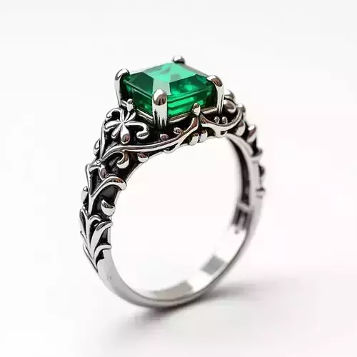 Princess Cut Emerald Ring with Vine Filigree - 3D Model Low-poly 3D model