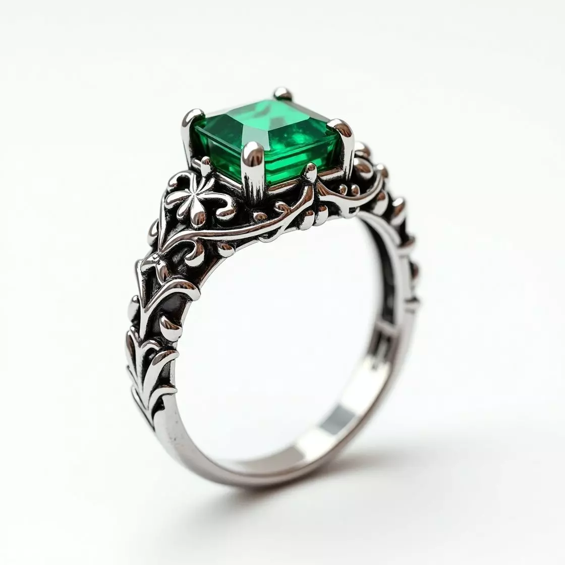 Princess Cut Emerald Ring with Vine Filigree - 3D Model Low-poly 3D model_0