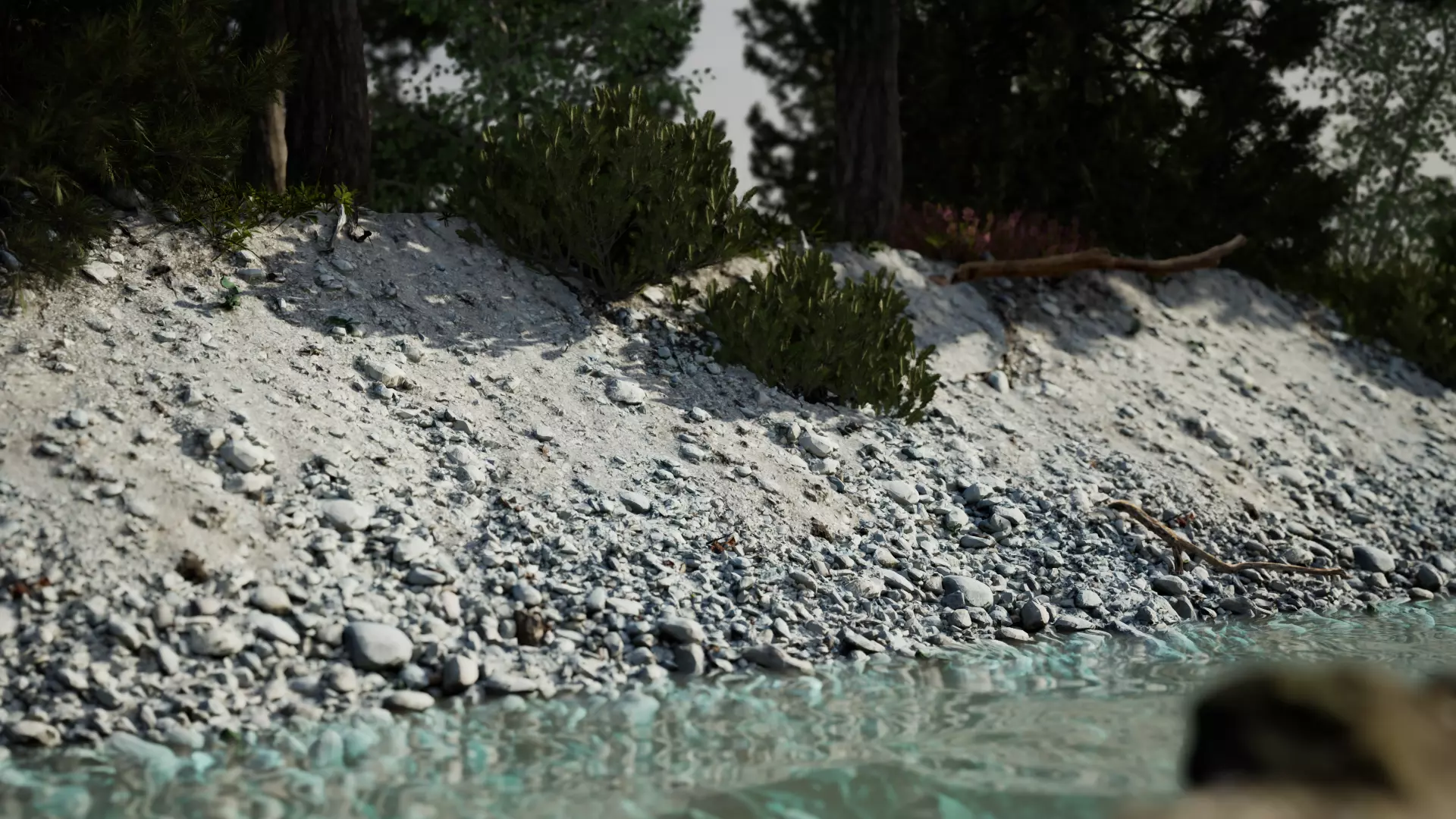 Alpine river steep gravel embankment Low-poly 3D model_2
