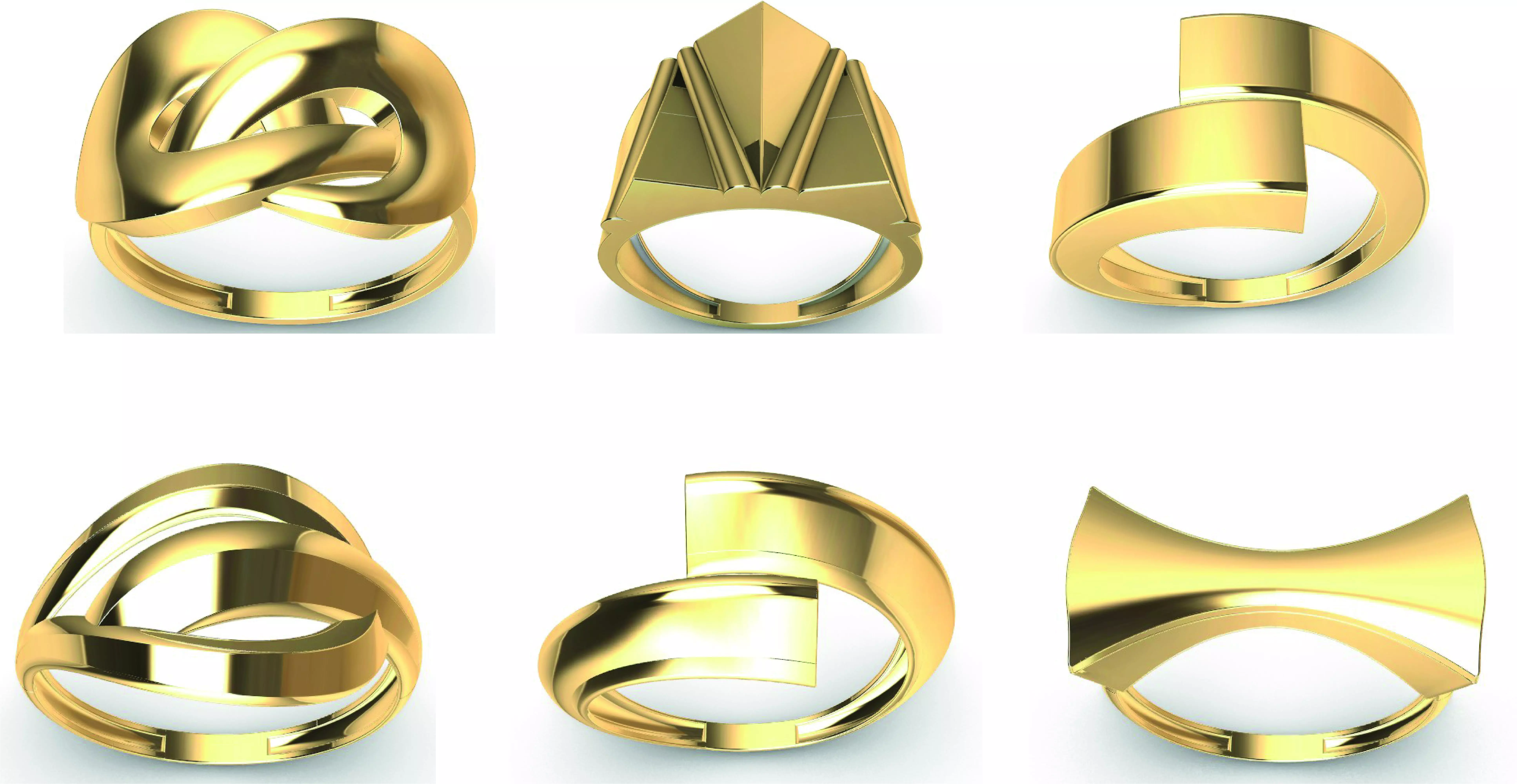 Contemporary Ring Set 6 Unique Designs Size 60 EU STL 3DM 3D print model