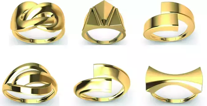 Contemporary Ring Set  6 Unique Designs  Size 60 EU  STL  3DM 