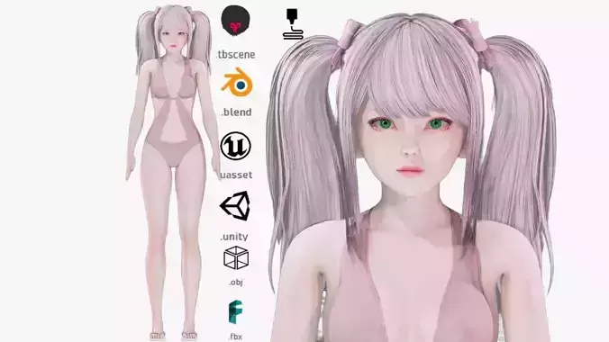 Bikini clothes 0023 - Rig -Unreal - Unity - Blender - Animated Low-poly 3D model