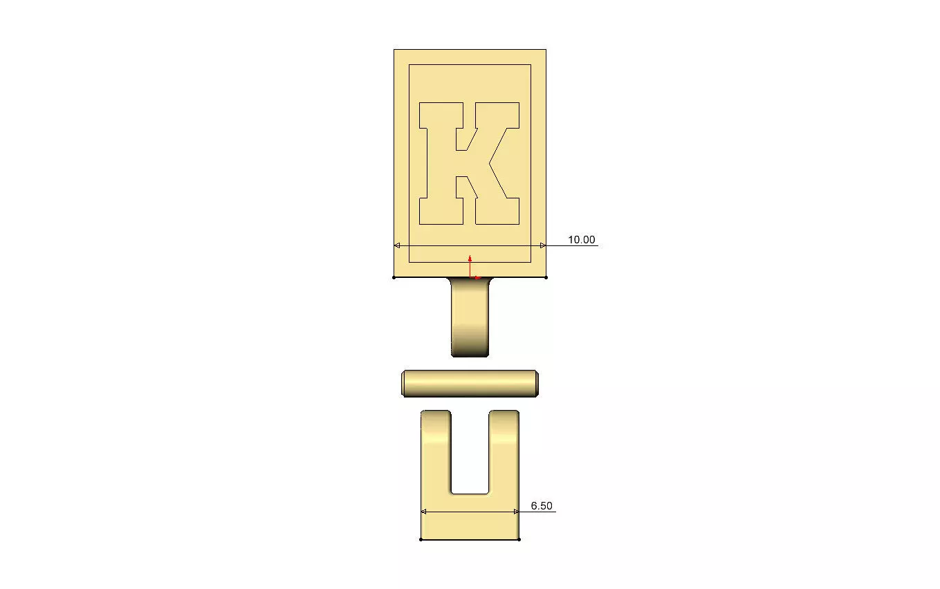 K letter varsity font 12x10x10mm enamel bail link 3D print model_6