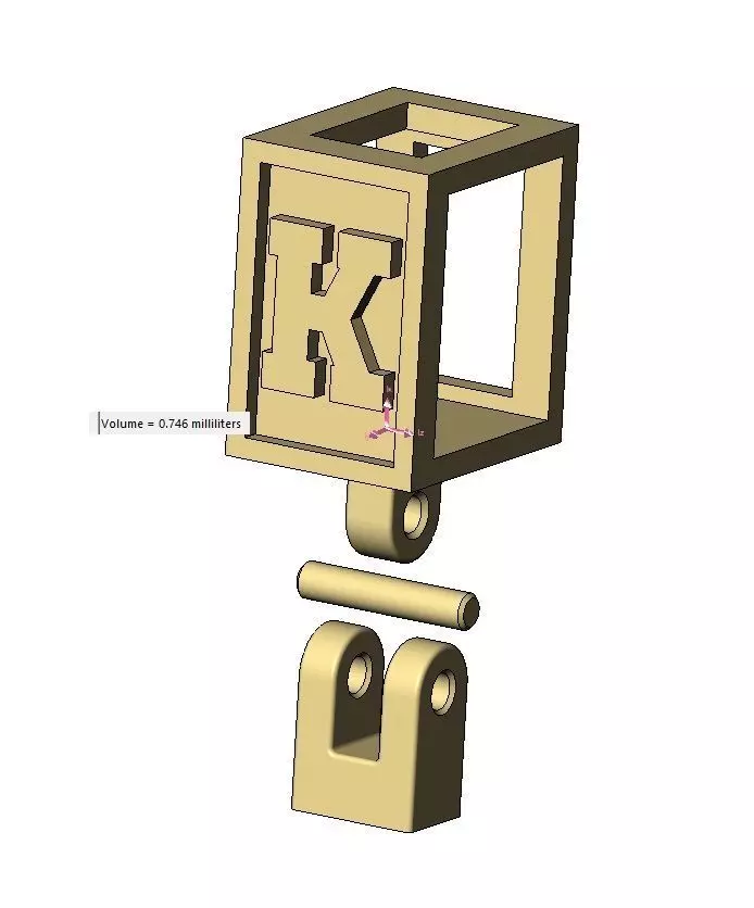 K letter varsity font 12x10x10mm enamel bail link 3D print model_12