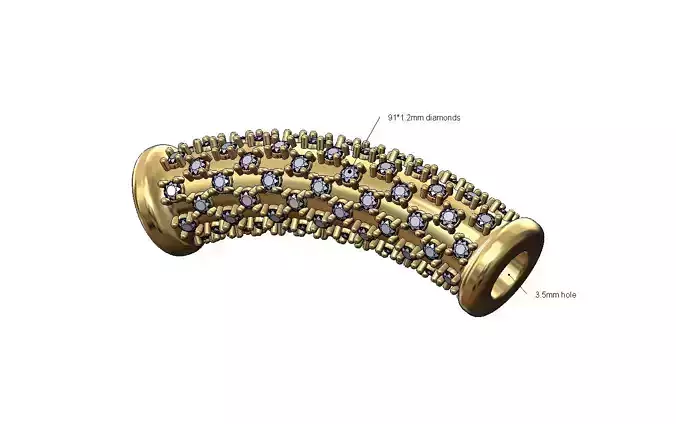 Diamond iced bracelet tube bead and charm