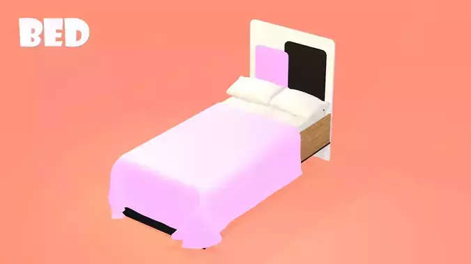 Modern Bed  Minimalist Wooden Bed Frame with Mattress  Low Poly