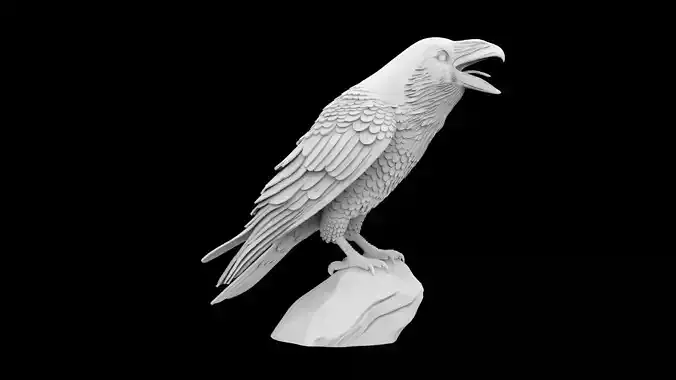 Cawing Raven Sculpture Standing Pose Print 3D print model