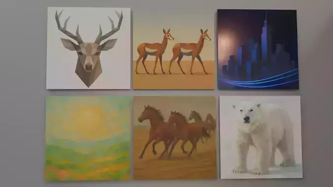Set of 6 Modern 3D Wall Art Panels  Low-poly 3D model