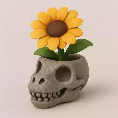 Skull Planter 3D Model  Gothic Dinosaur Skull Flower Pot   3D print model