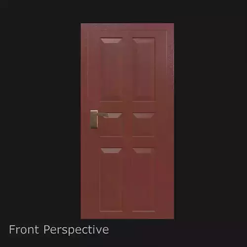 Brown Six-Panel Wooden Door with Brass Handle