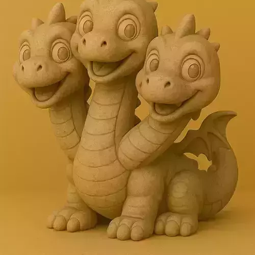 Cute Hydra Dragon  Triple Headed Baby Dragon Figurine  3D print model