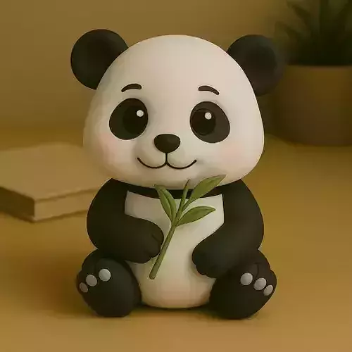 Cute Sitting Panda 3D Model with Bamboo STL File 3D print model
