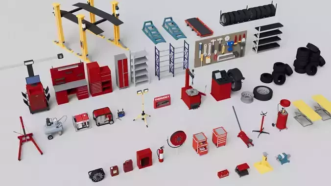Realistic Car Garage Workshop Mega Pack Collection Low-poly 3D model