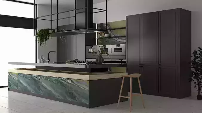 Island Gem Kitchen - Modern Modular Kitchen 3D Model