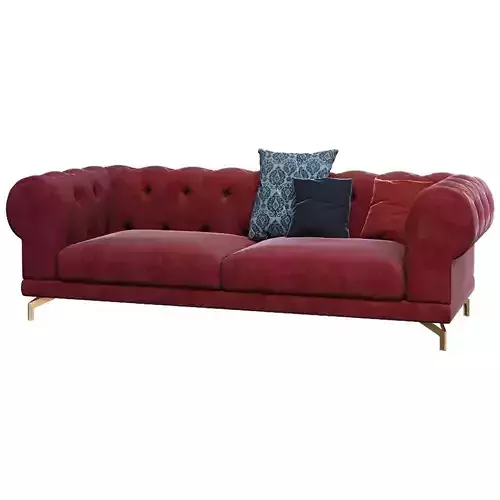 Red Velvet Chesterfield Sofa 3D Model 3D model