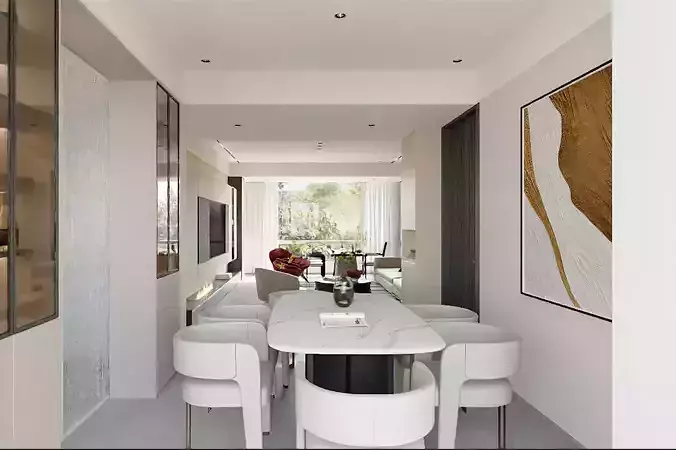 Modern living room and dining area 3D model