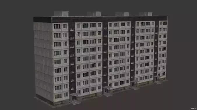 9 Floor Building 3D Model with Interiors and LOD