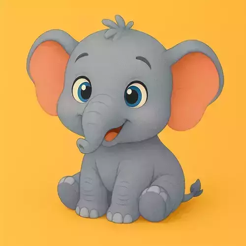 Cute Baby Elephant STL Cartoon 3D Printable Figurine  3D print model