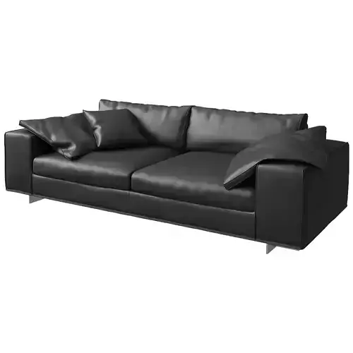 Modern Black Leather Sofa 3D Model 